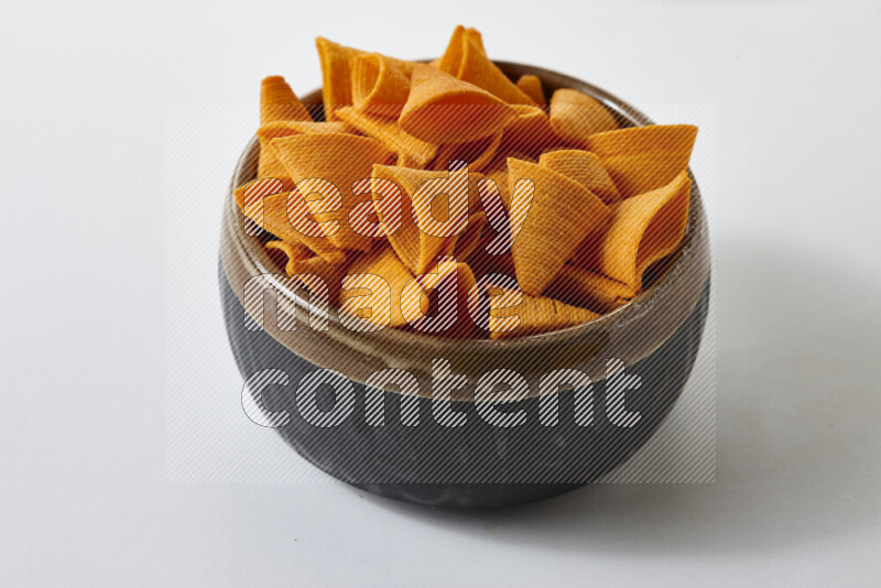 Assorted snacks on white background