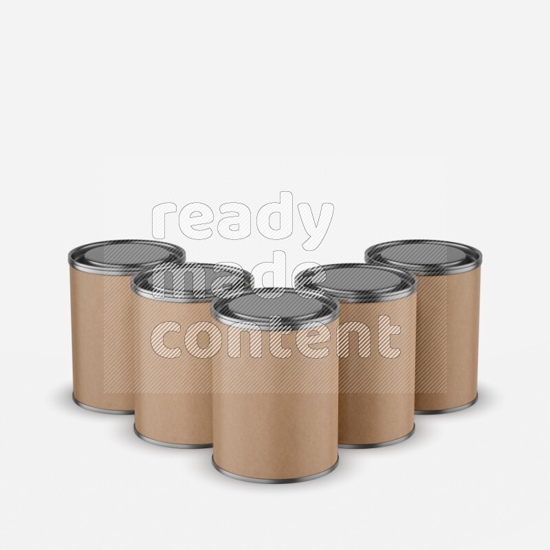 Set of kraft paper tube mockup with metal lid isolated on white background 3d rendering