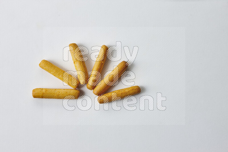 Assorted snacks on white background