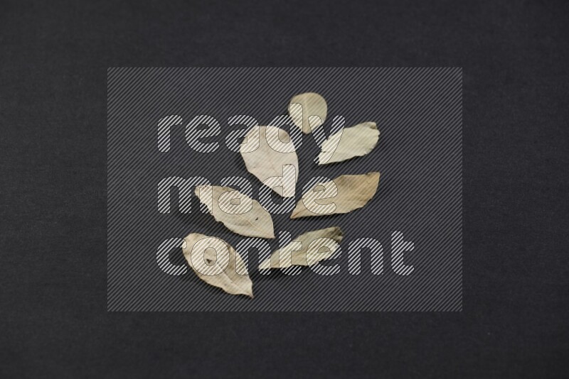 Dried bay leaves on black flooring