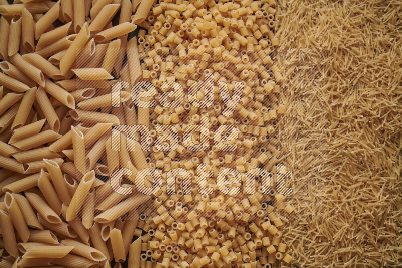 3 types of pasta filling the frame