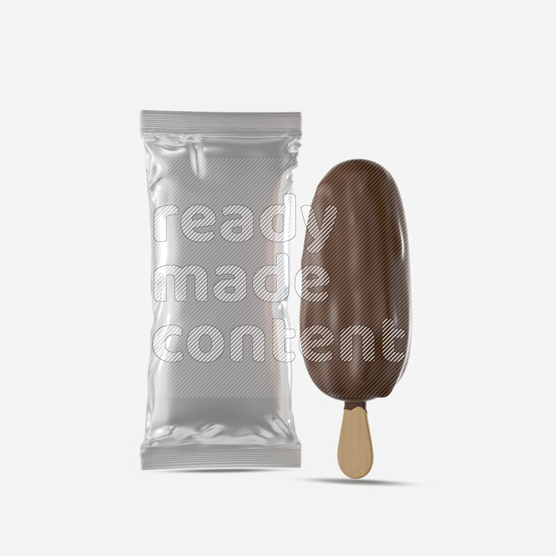 Chocolate ice cream stick mockup isolated on white background 3d rendering