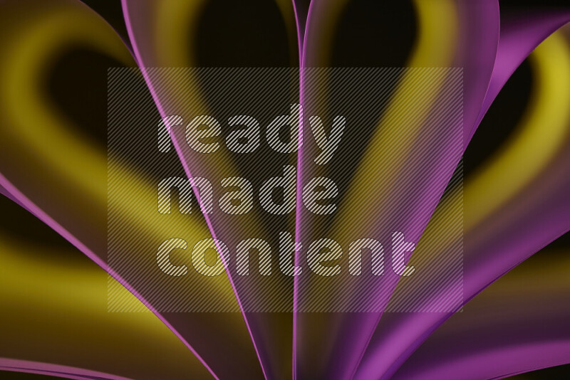 An abstract art piece displaying smooth curves in yellow and pink gradients created by colored light