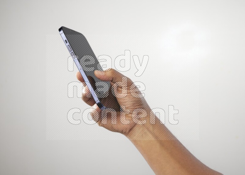 Male hand holding Smart phone on White background