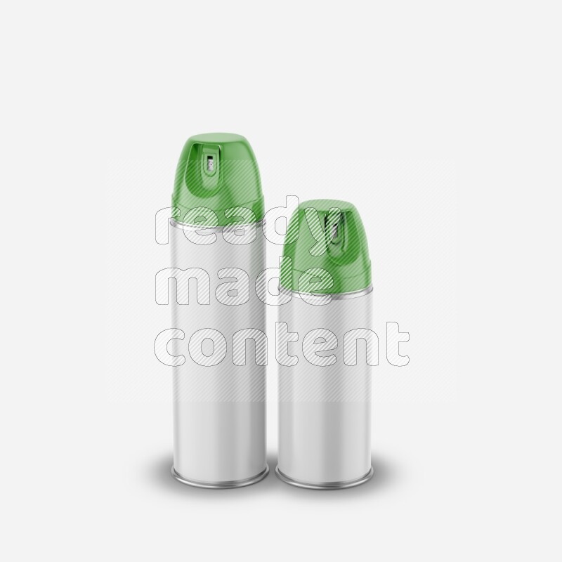 Metal spray bottle mockup with colored plastic cap isolated on white background 3d rendering