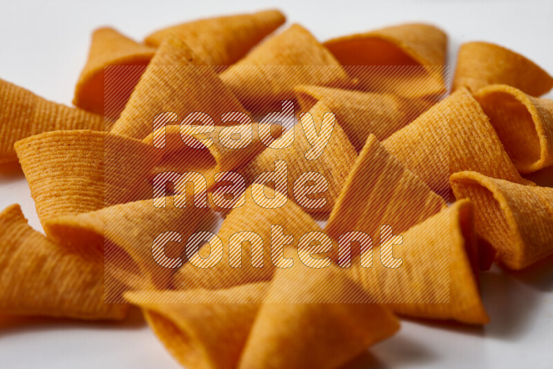 Assorted snacks on white background
