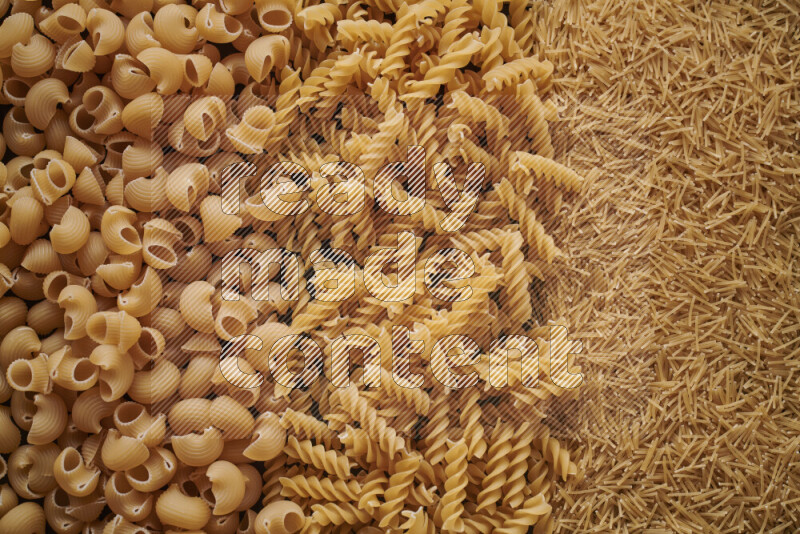 3 types of pasta filling the frame
