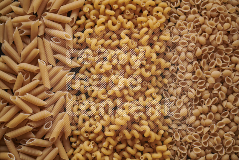 3 types of pasta filling the frame