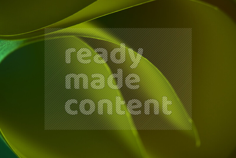 An abstract art piece displaying smooth curves in green gradients created by colored light