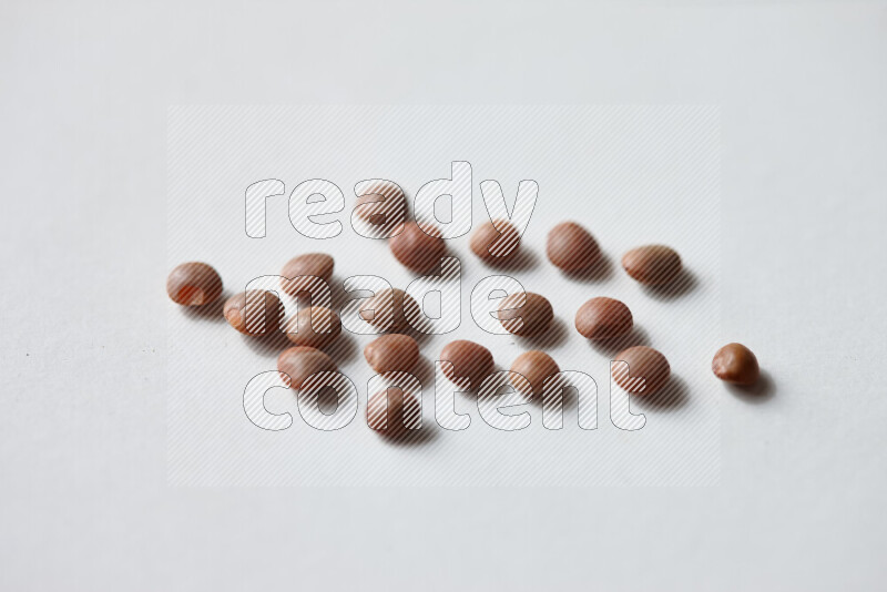 Brown lentils on white background