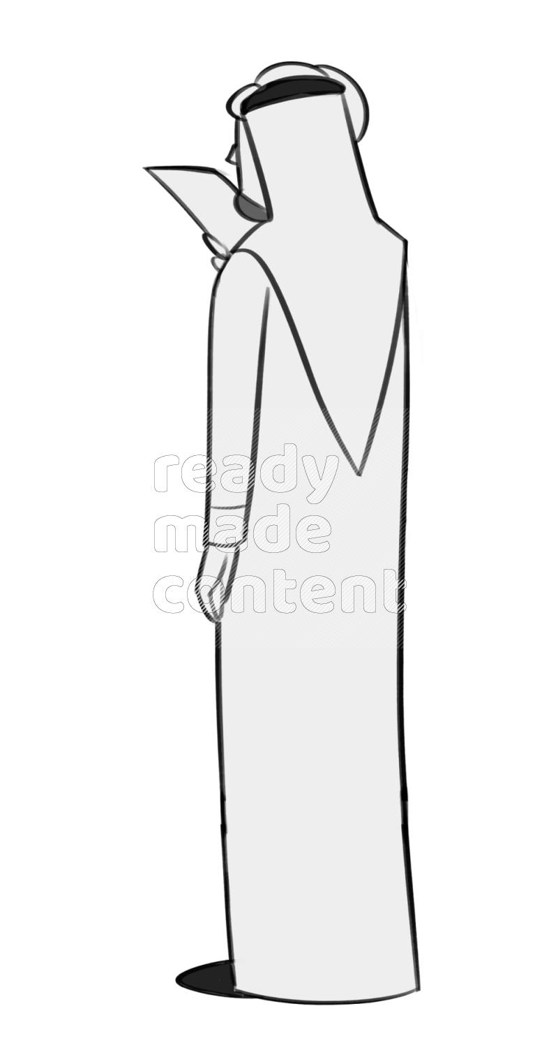 Saudi man handing a paper standing  different angles eye level