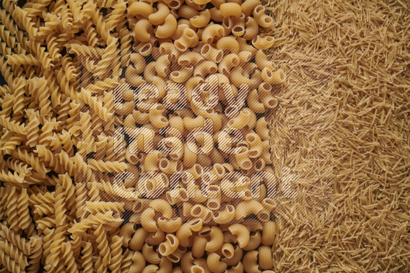 3 types of pasta filling the frame