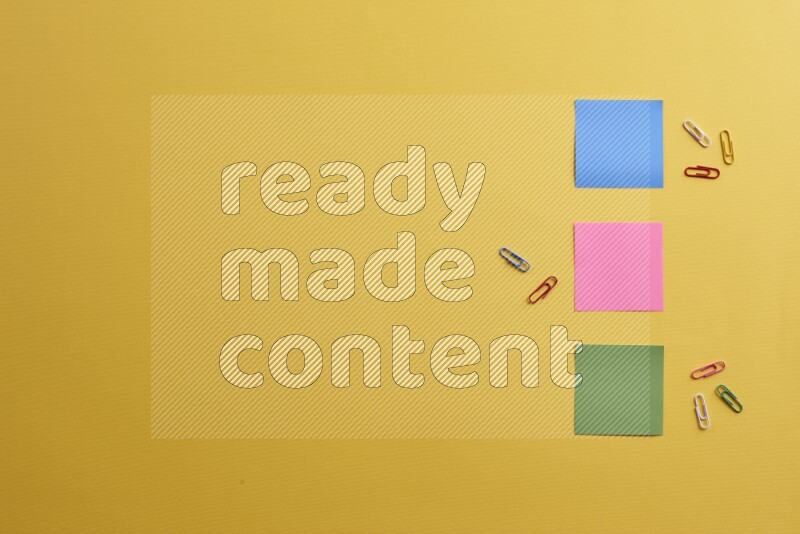 Multicolored sticky notes with school supplies on yellow background