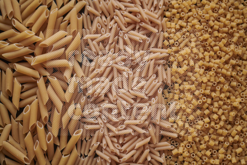 3 types of pasta filling the frame