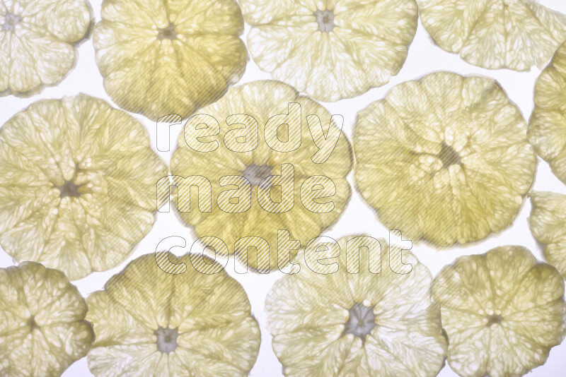 Orange slices on illuminated white background