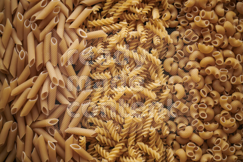 3 types of pasta filling the frame