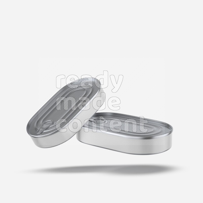 Glossy metallic tin can mockup with pull tab and label isolated on white background 3d rendering