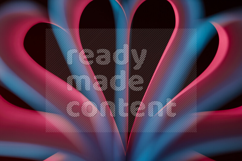 An abstract art piece displaying smooth curves in blue and red gradients created by colored light