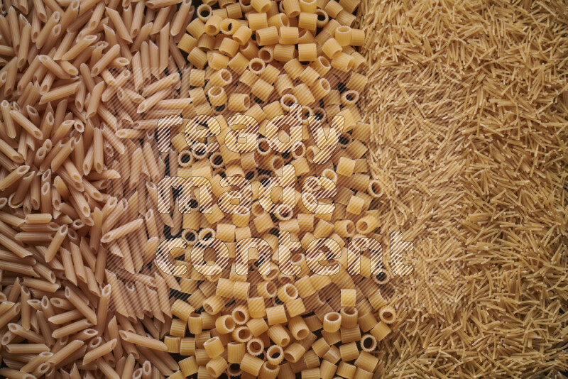 3 types of pasta filling the frame
