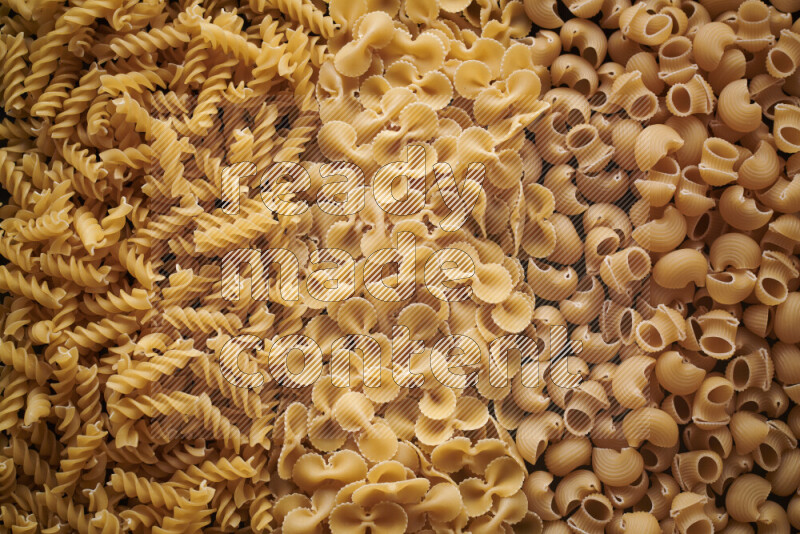 3 types of pasta filling the frame