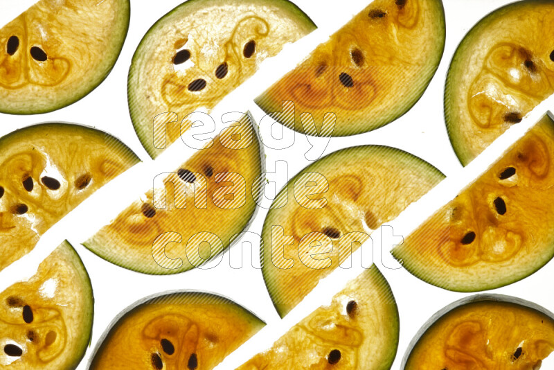 Watermelon slices on illuminated white background