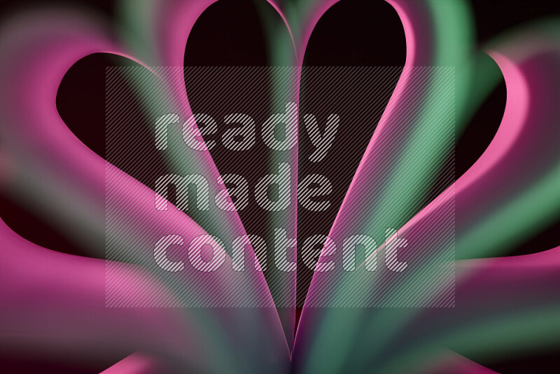 An abstract art piece displaying smooth curves in pink and green gradients created by colored light
