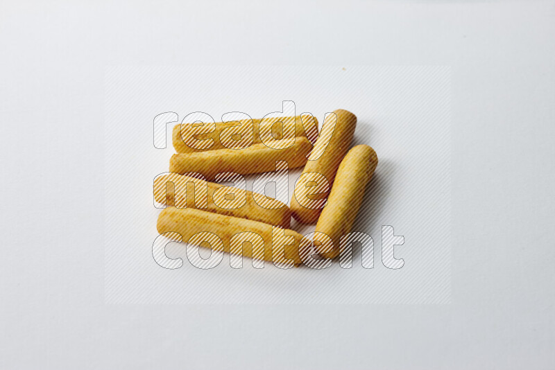 Assorted snacks on white background