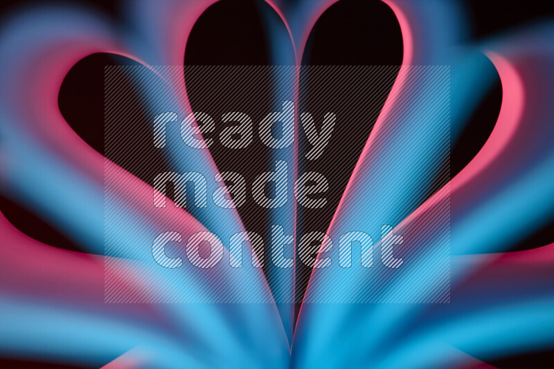 An abstract art piece displaying smooth curves in blue and red gradients created by colored light