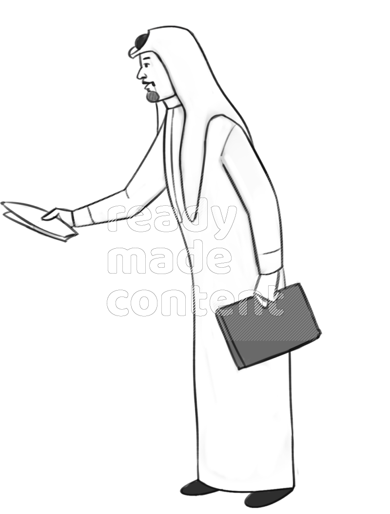 Saudi man handing a file standing different angles eye level