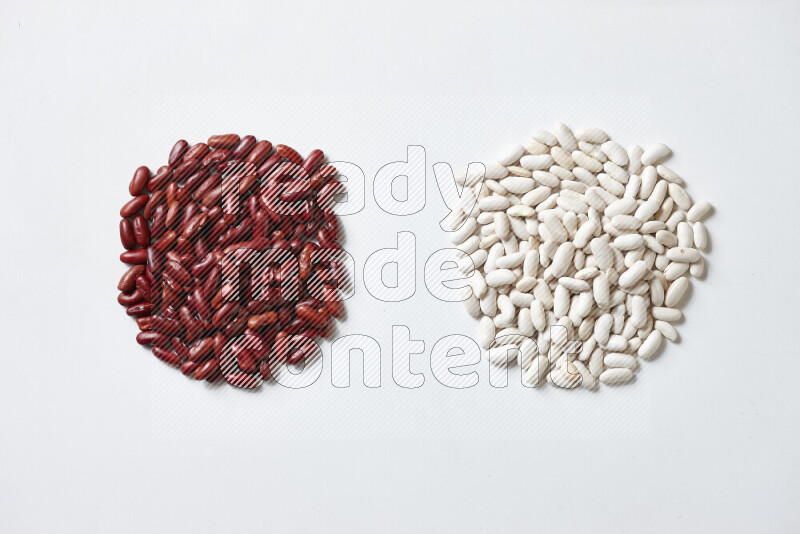 White beans with red kidney beans on white background