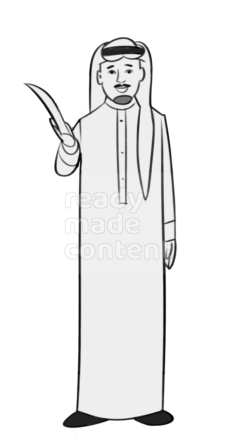 Saudi man handing a paper standing  different angles eye level