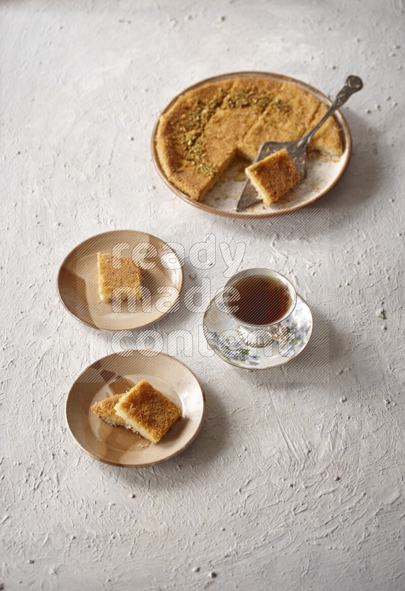 Konafa with tea in a light setup