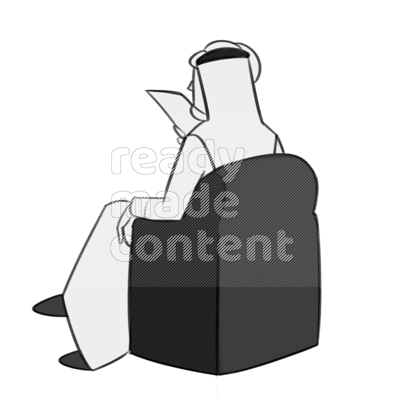 Saudi man  handing a paper setting on an armchair different angles eye leve