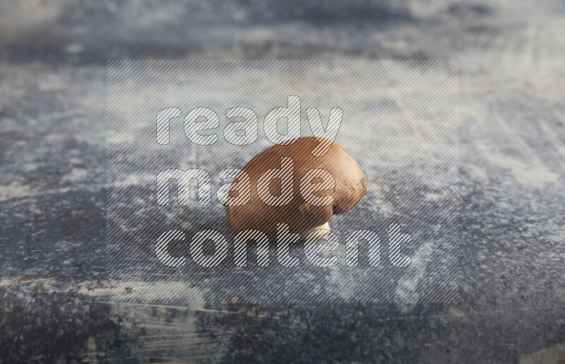 45 degre cremini  mushrooms on a textured rustic blue background