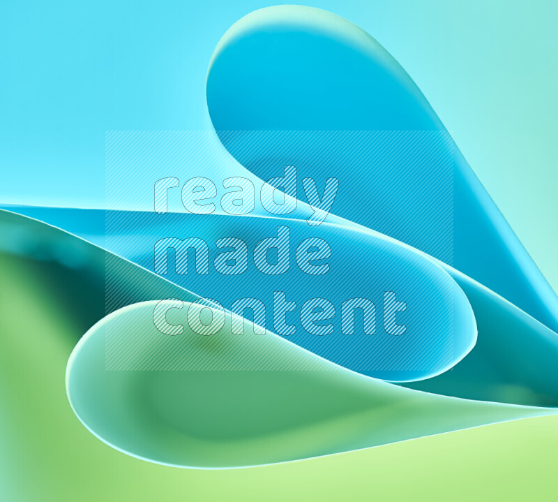 An abstract art of paper folded into smooth curves in green and blue gradients