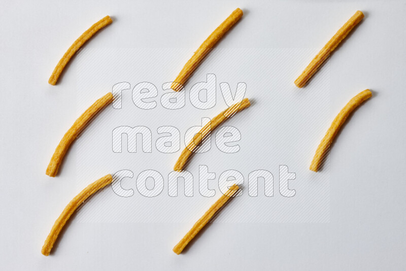 Assorted snacks on white background