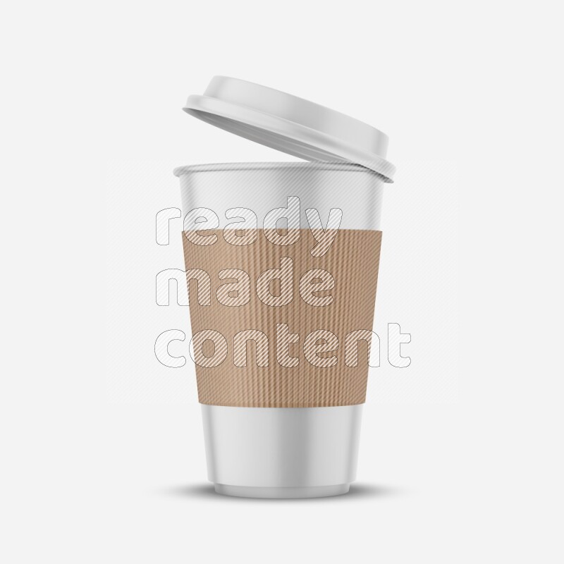 Paper hot cup mockup with holder and cap isolated on white background 3d rendering