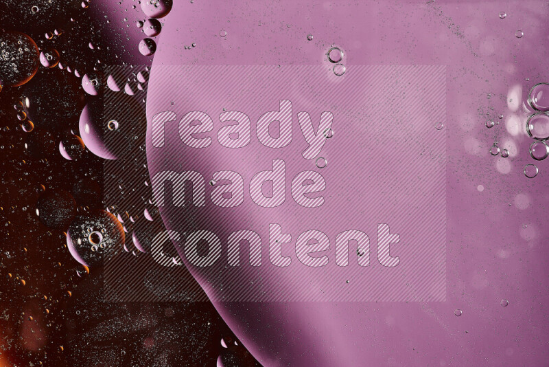 Close-ups of abstract oil bubbles on water surface in shades of orange and purple