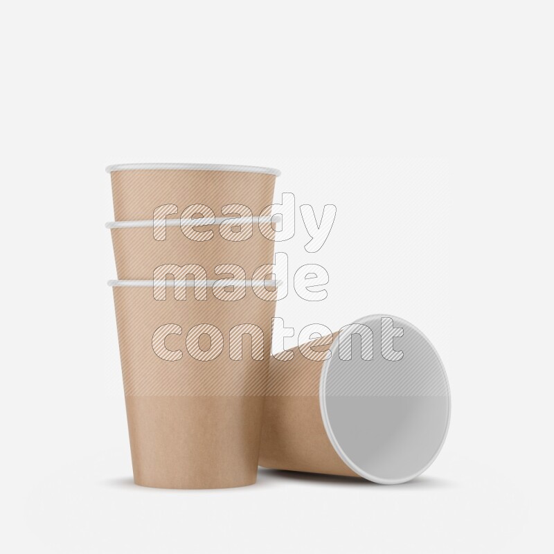 Set of matte paper cups mockup isolated on white background 3d rendering