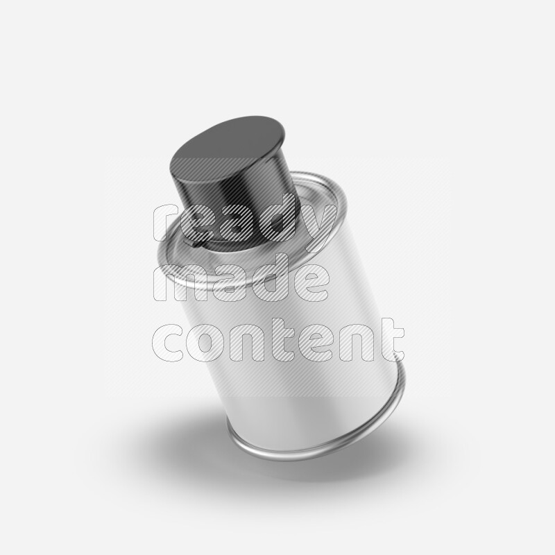 Metal tin bottle mockup with label and black cap isolated on white background 3d rendering