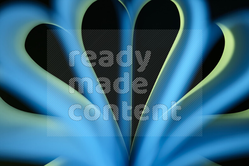 An abstract art piece displaying smooth curves in blue and green gradients created by colored light