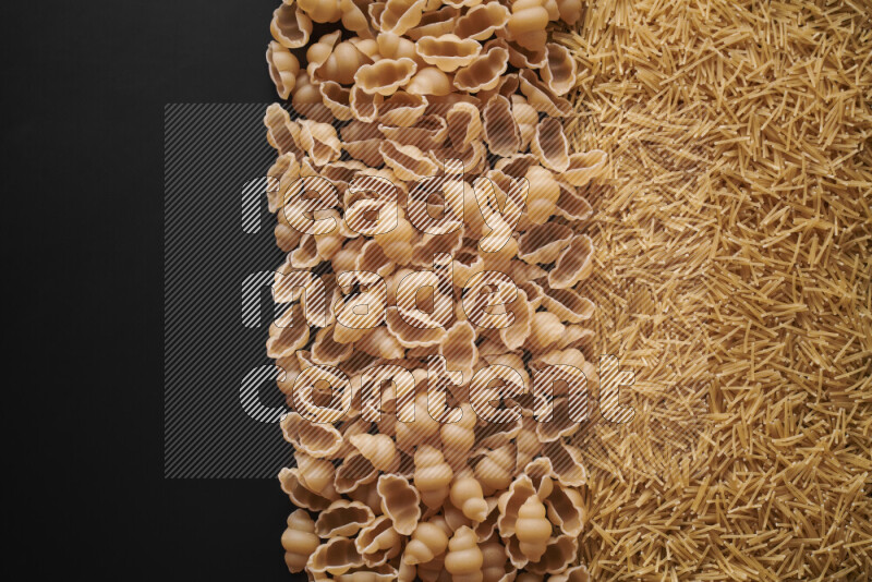 Different pasta types on black background