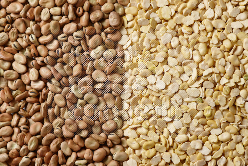 Fava beans with crushed beans on white background