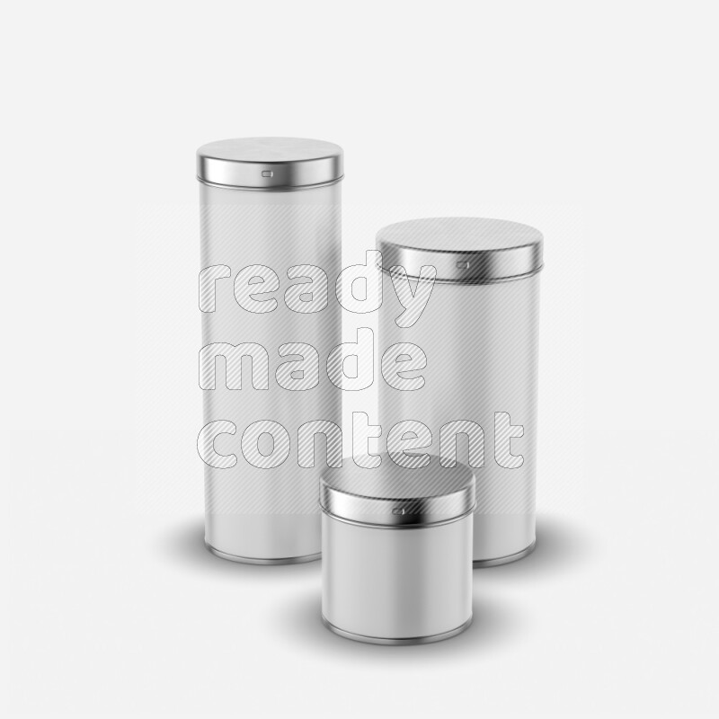 Glossy metal tin can mockup with silver metal lid and label isolated on white background 3d rendering