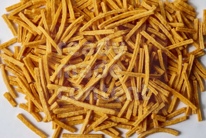 Assorted snacks on white background