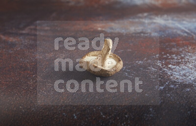 45 degre shiitake mushrooms on a textured reddish rustic metal background