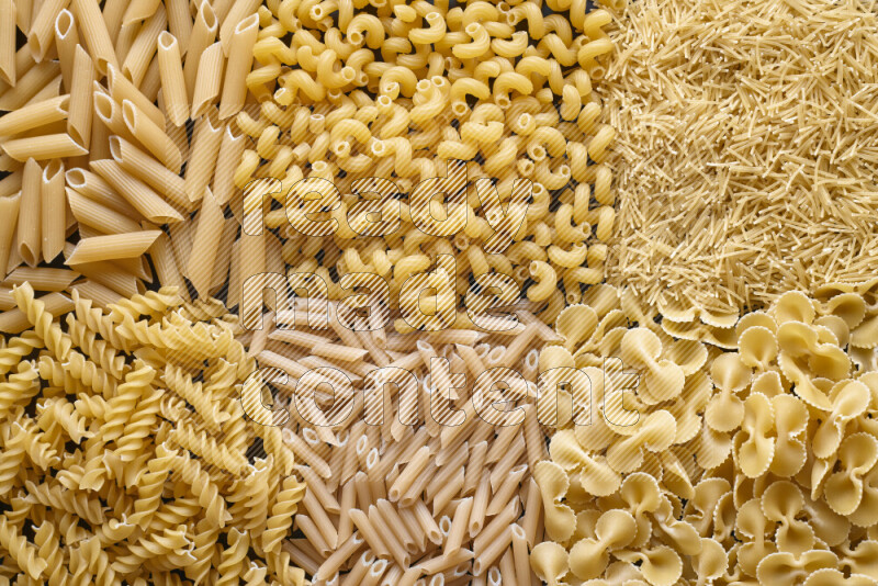 6 types of pasta filling the frame