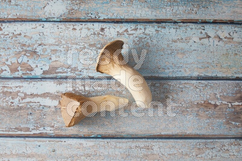 Fresh King oysters mushrooms topview on a light blue wooden background