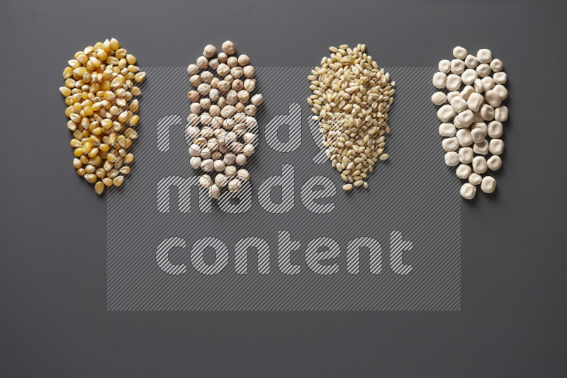 Bunches of legumes on grey background