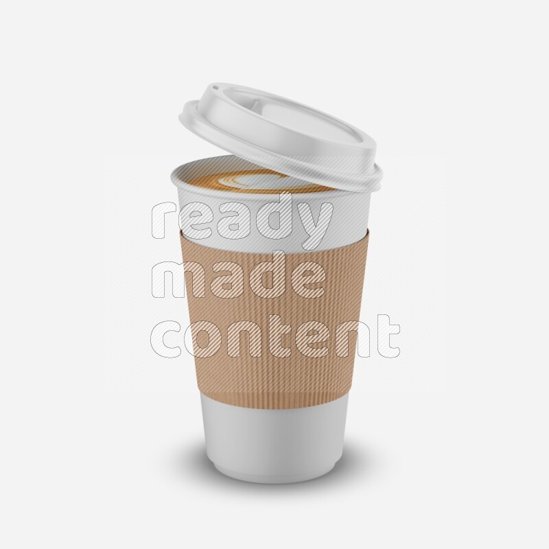 Matte paper cup mockup with holder and cap isolated on white background 3d rendering
